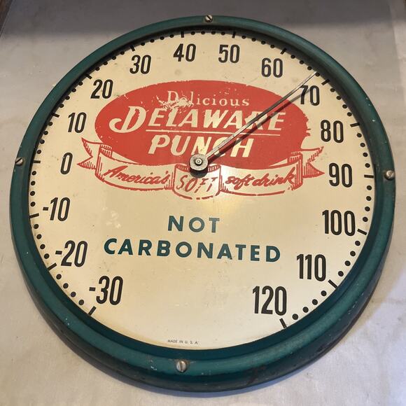 C1930s Delaware Punch Tin Litho Vintage Advertising Collectible Soda Sign
